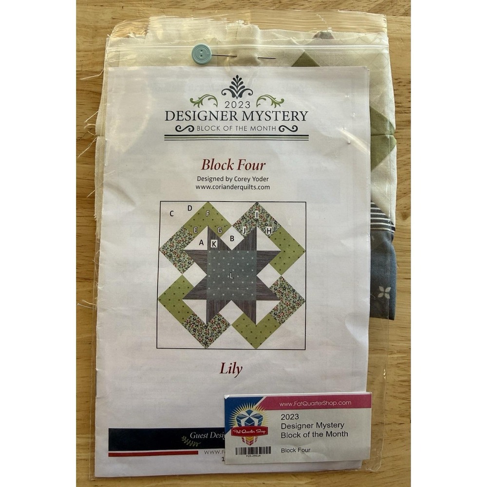 LILY ~ Fat Quarter Shop 2023 Designer Mystery BOM 4 Pattern & Pre Made Block